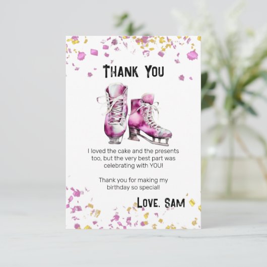 アイススケートで滑る誕生日パーティー – 冬の誕生日 サンキューカード (スタンド正面)