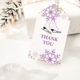 アイススケートで滑る誕生日パープル&金ゴールドスノーフレーク ギフトタグ