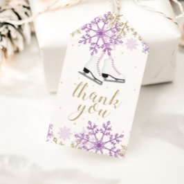 アイススケートで滑る誕生日パープル&金ゴールドスノーフレーク ギフトタグ