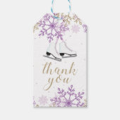 アイススケートで滑る誕生日パープル&金ゴールドスノーフレーク ギフトタグ (正面)