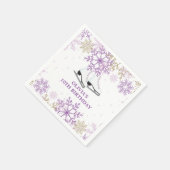 アイススケートで滑る誕生日パープル&金ゴールドスノーフレーク スタンダードカクテルナプキン (角)