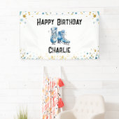 アイススケートで滑る誕生日ブルー金ゴールドパーティー 横断幕 (インサイチュ)