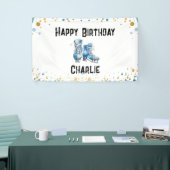 アイススケートで滑る誕生日ブルー金ゴールドパーティー 横断幕 (トレードショー)