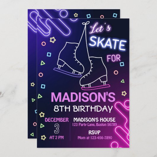 アイススケートで滑る誕生日招待状アイススケート招待状 招待状 (正面/裏面)