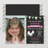 アイススケートで滑る誕生日招待状1st誕生日パーティー 招待状 (正面/裏面)