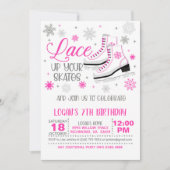 アイススケートで滑る誕生日 – ガール – ピンク 招待状 (正面)