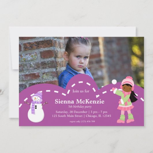 アイススケートで滑る誕生日 招待状 (正面)