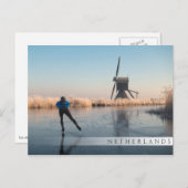 アイススケートで滑る過去風車とリーズバー葉書 ポストカード (正面/裏面)