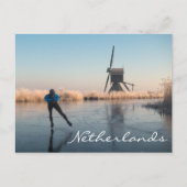 アイススケートで滑る過去風車とリーズ文字葉書 ポストカード (正面)