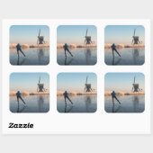 アイススケートで滑る過去風車とリードのシール スクエアシール (シート)