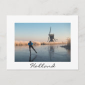 アイススケートで滑る過去風車と葦の白はがき ポストカード (正面)