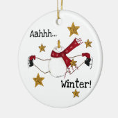アイススケートで滑る雪だるまキープサケオーナメント セラミックオーナメント (左)