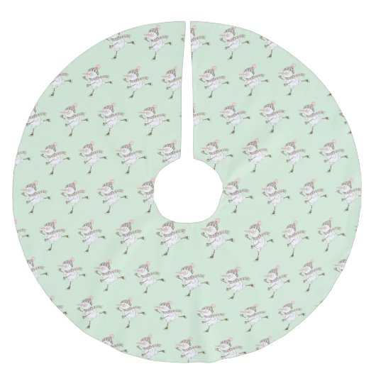 アイススケートで滑る雪だるまグリーン ブラッシュドポリエステルツリースカート (正面)