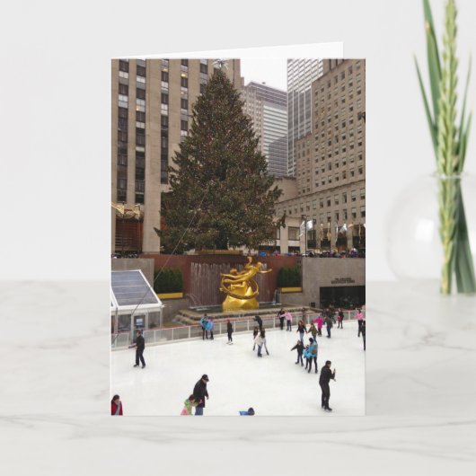 アイススケートで滑るNYCニューヨーククリスマスホリデーフォト シーズンカード (正面)
