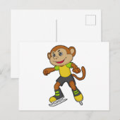 アイススケートとアイススケートを履くサル ポストカード (正面/裏面)