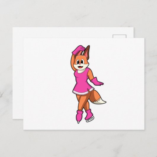 アイススケートとアイススケート靴のキツネ ポストカード (正面/裏面)