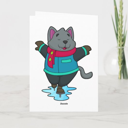 アイススケートとアイススケート&マフラーを持つ犬 カード (裏面)