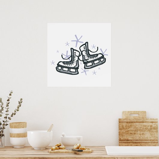 アイススケートとスノーフレークのグラフィック ポスター (キッチン)