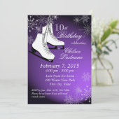 アイススケートとスノーフレークスパープル誕生日 招待状 (スタンド正面)