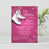 アイススケートとスノーフレークスピンク誕生日 招待状 (スタンド正面)