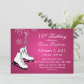 アイススケートとスノーフレークスピンク誕生日 招待状 (スタンド正面)