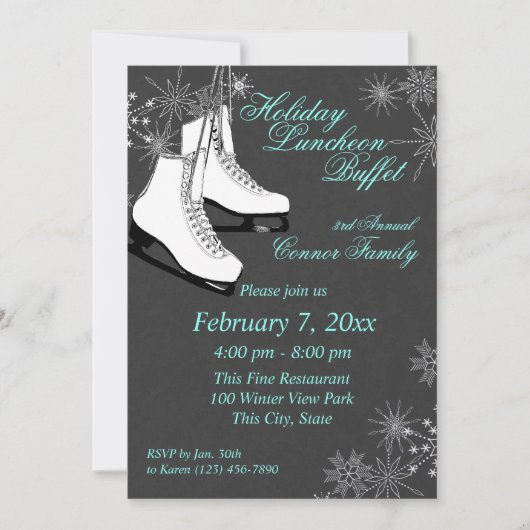 アイススケートとスノーフレークスランチョン 招待状 (正面)