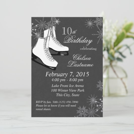 アイススケートとスノーフレーク誕生日 招待状 (スタンド正面)