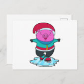 アイススケートと帽子をかぶった豚 ポストカード (正面/裏面)