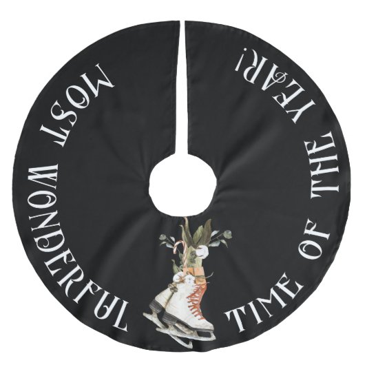 ,アイススケートと年の最も素晴らしい時間 ブラッシュドポリエステルツリースカート (正面)