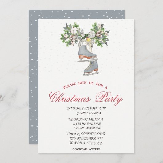 アイススケートと雪のクリスマスパーティー 招待状 (正面/裏面)