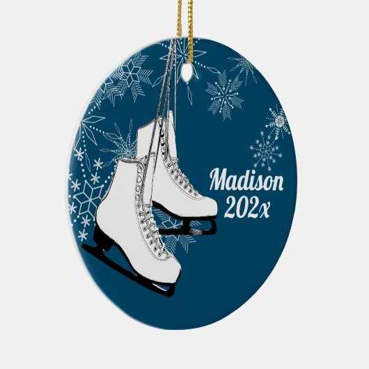 アイススケートと雪片と写真 セラミックオーナメント (右)