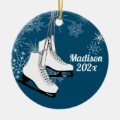 アイススケートと雪片と写真 セラミックオーナメント (正面)