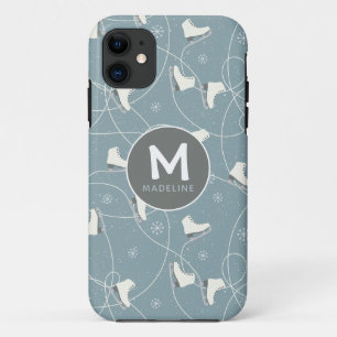 アイススケートと雪片パーソナライズされた iPhone 11 ケース