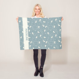 アイススケートと雪片模様 フリースブランケット