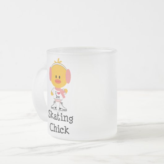 アイススケートのひよこによって曇らされるマグ フロストグラスマグカップ (正面左)