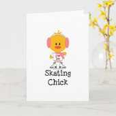 アイススケートのひよこの挨拶状 カード (黄色い花)