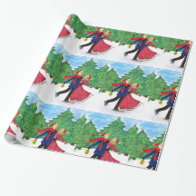 アイススケートのクリスマスの包装紙