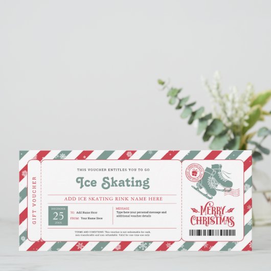 アイススケートのクリスマスギフト券 招待状 (スタンド正面)