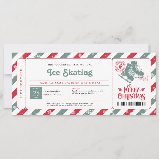 アイススケートのクリスマスギフト券 招待状 (正面)