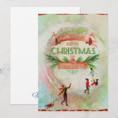 アイススケートのクリスマス クラシックカード 冬のワンダーランドをテーマに シーズンカード (正面/裏面)