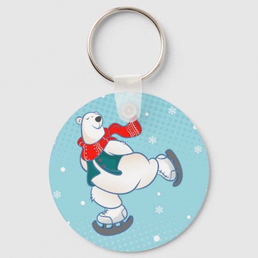 アイススケートのシロクマ キーホルダー (正面)