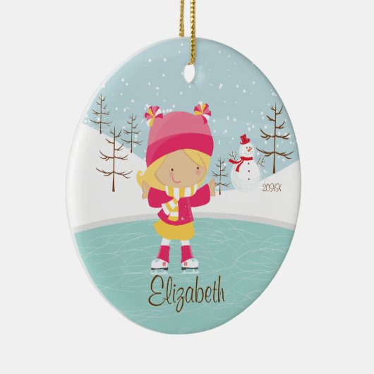 アイススケートのスケート選手の女の子によって日付を記入されるクリスマスのオーナメント セラミックオーナメント (右)
