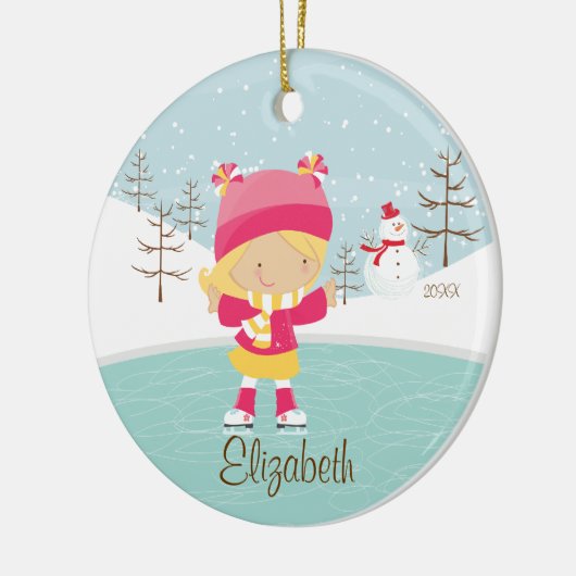 アイススケートのスケート選手の女の子によって日付を記入されるクリスマスのオーナメント セラミックオーナメント (左)