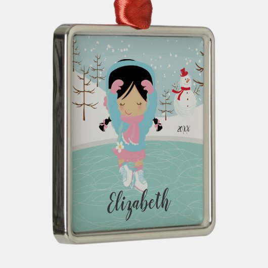 アイススケートのスケート選手の女の子によって日付を記入されるクリスマスのオーナメント メタルオーナメント (右)