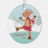 アイススケートのトナカイによって日付を記入されるクリスマスのオーナメント セラミックオーナメント (左)
