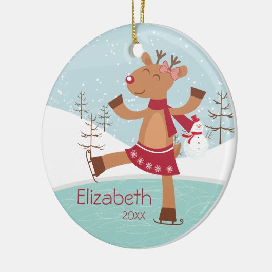 アイススケートのトナカイによって日付を記入されるクリスマスのオーナメント セラミックオーナメント (左)