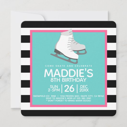 アイススケートのパーティーの誕生日の招待状 招待状 (正面)