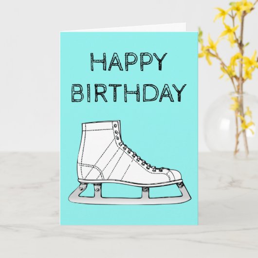 アイススケートのフィギュアスケートの誕生日 カード (黄色い花)