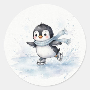 アイススケートのペンギンステッカー ラウンドシール
