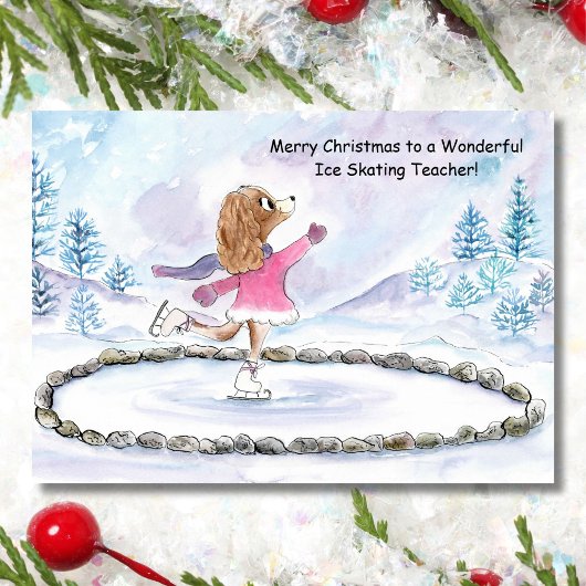 アイススケートの先生へのクリスマス Cavalier King Charles Spaniel アイ カード